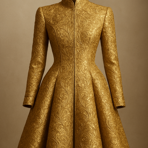 The central pattern is rendered in intricate gold brocade or heavy hand- embroidery (Talli/Nakshi), reflecting traditional craftsmanship.