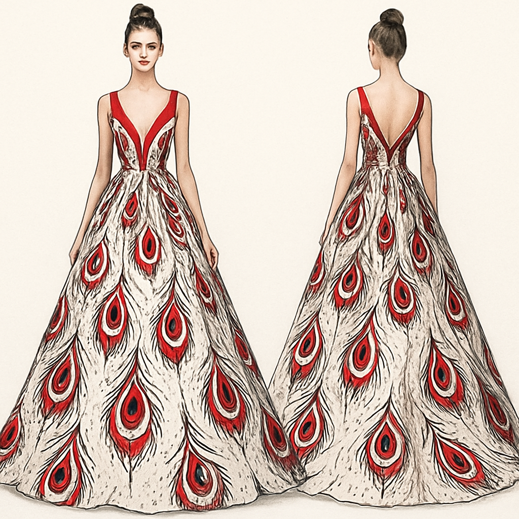 Beautiful white with red dress peacock
Beautiful white with red dress peacock
, animal_print style, show front and back