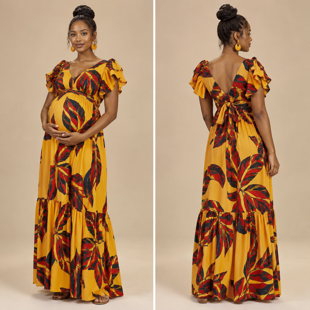 A Female Dress design, suitable for Summer, in Classic style. elegant unquie design for pregnancy bright colors. Kenya fashion aesthetics. Present it as professional fashion catalogue photography: the garment is the subject, shown full-length with editorial styling, neutral posing and tasteful, non-suggestive framing.
photorealistic fashion design, A Female Dress design, suitable for Summer, in Classic style. elegant unquie design for pregnancy bright colors. Kenya fashion aesthetics. Present it as professional fashion catalogue photography: the garment is the subject, shown full-length with editorial styling, neutral posing and tasteful, non-suggestive framing., classic style, just the design no text