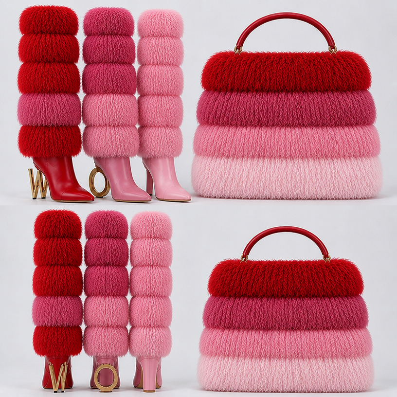 Make the same boot three colors red ,red rose,reddish pink
edit the attached fashion design with these instructions: Make the same boot three colors red ,red rose,reddish pink. keep it photorealistic, just the design no text