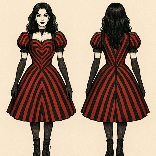 Heart dress with retro stripes illusion 

