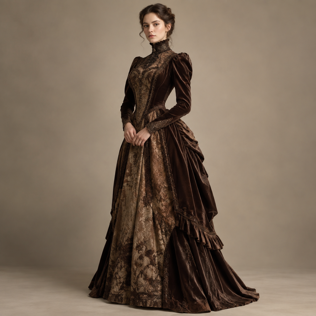 A Female Dress design, suitable for Fall. viktorianska era eleganckie ubranie. United Kingdom fashion aesthetics. Present it as professional fashion catalogue photography: the garment is the subject, shown full-length with editorial styling, neutral posing and tasteful, non-suggestive framing.
photorealistic fashion design, A Female Dress design, suitable for Fall. viktorianska era eleganckie ubranie. United Kingdom fashion aesthetics. Present it as professional fashion catalogue photography: the garment is the subject, shown full-length with editorial styling, neutral posing and tasteful, non-suggestive framing., just the design no text