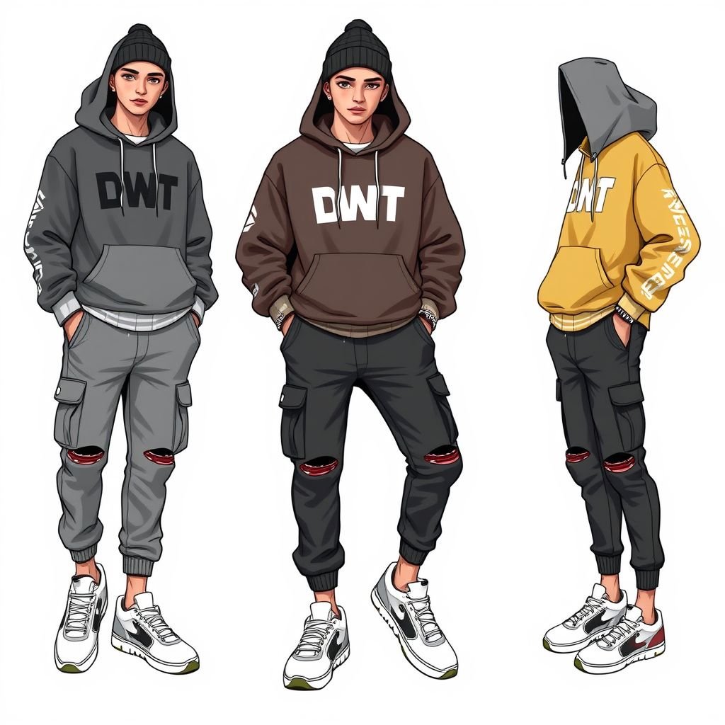 I want a person with a round face, sharp eyes, a sharp nose, a heart-shaped mouth, a broken chin, a tall figure of 1.80m, slender arms, a weight of 50kg, a chest size of 90cm, a waist of 76cm, and a waist of 98.
Design a streetwear outfit for a tall figure (1.80m, 50kg) with a round face, sharp eyes and features. Incorporate oversized graphic hoodies, distressed cargo pants, and chunky sneakers. Use bold colors and patterns that reflect urban culture, topped off with a beanie and statement accessories for an edgy, stylish look.