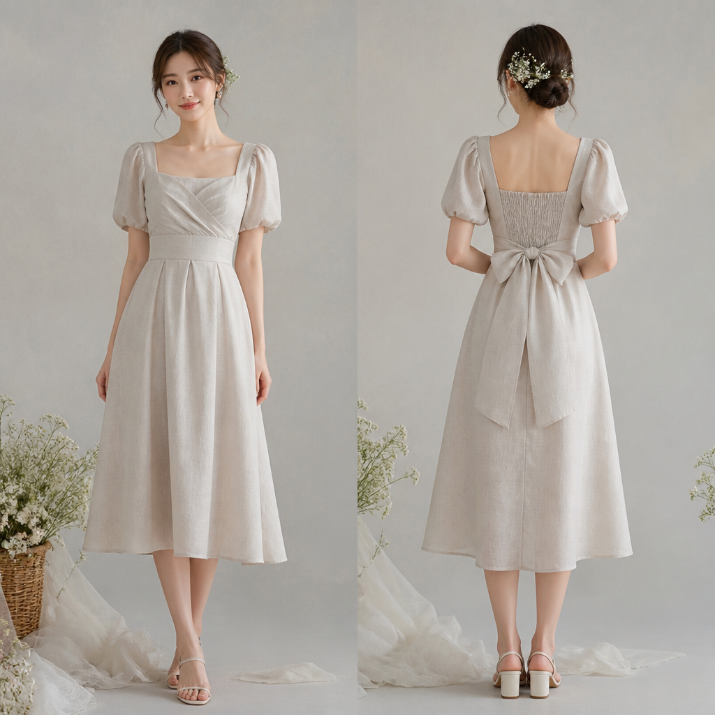 A Female Dress design, made of Linen, for Party, suitable for Spring, in Korean Fashion style. Disney style
photorealistic fashion design, A Female Dress design, made of Linen, for Party, suitable for Spring, in Korean Fashion style. Disney style, korean_fashion style, just the design no text, show front and back
