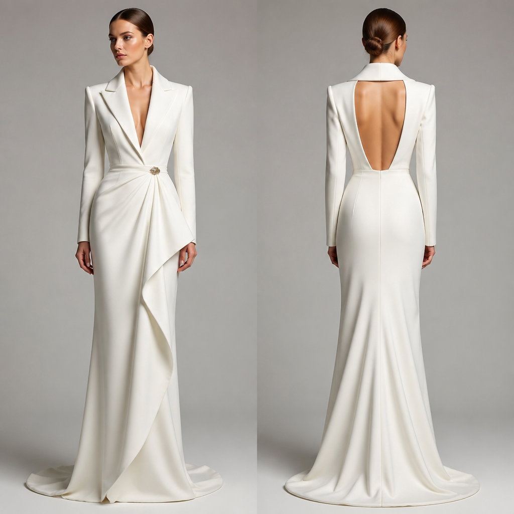 quiet luxury / modern couture tailoring με έντονη θηλυκή, αρχιτεκτονική γραμμή.
Elegant — powerful — feminine — sophisticated — expensive-looking.
photorealistic fashion design, quiet luxury / modern couture tailoring με έντονη θηλυκή, αρχιτεκτονική γραμμή.
Elegant — powerful — feminine — sophisticated — expensive-looking., cleancore style, just the design no text, show front and back