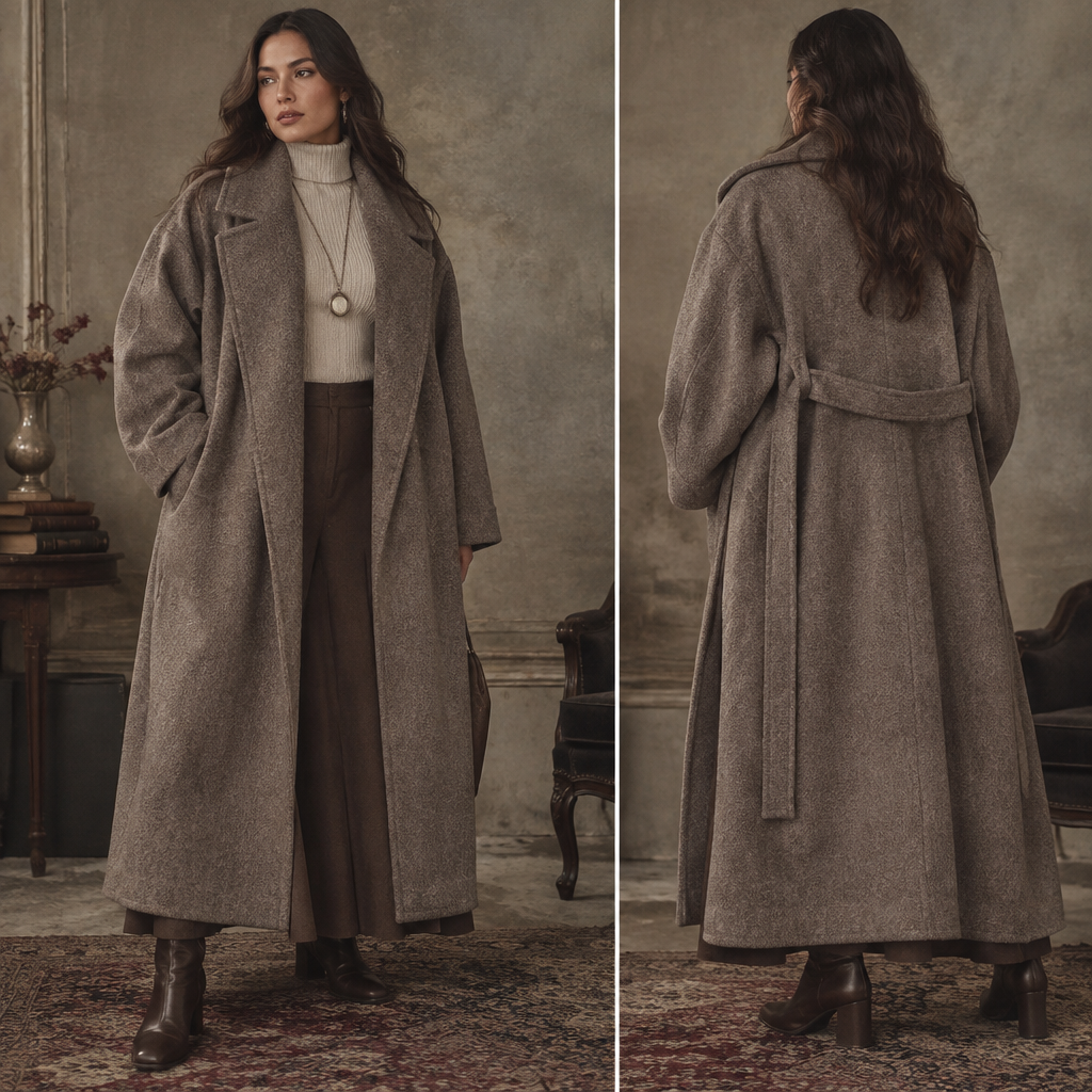 A Coat design, with an Oversized silhouette, in a Muted & Dusty color palette, suitable for Winter, in Vintage + Y2K + Elegant style, shown on a model with a curvy figure. Design with modest coverage. Present it as professional fashion catalogue photography: the garment is the subject, shown full-length with editorial styling, neutral posing and tasteful, non-suggestive framing.
photorealistic fashion design, A Coat design, with an Oversized silhouette, in a Muted & Dusty color palette, suitable for Winter, in Vintage + Y2K + Elegant style, shown on a model with a curvy figure. Design with modest coverage. Present it as professional fashion catalogue photography: the garment is the subject, shown full-length with editorial styling, neutral posing and tasteful, non-suggestive framing., vintage style, just the design no text