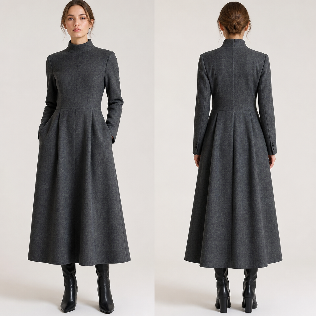 A Female Dress design, suitable for Winter, in Minimalist style
photorealistic fashion design, A Female Dress design, suitable for Winter, in Minimalist style, minimalist style, just the design no text, show front and back