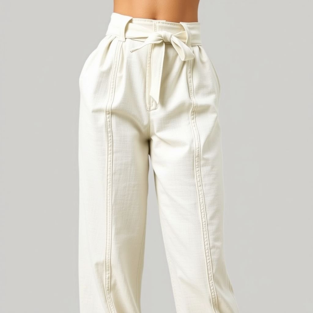 removable self covered belt closure pants style Zimmerman linen pin tucks through Centre
Design a pair of lightweight, linen trousers featuring elegant pin tucks running down the center, creating a tailored silhouette. Incorporate a removable self-covered belt that cinches the waist, allowing for versatile styling. The pants should embrace a bohemian chic vibe, suitable for summer outings, showcasing effortless sophistication and comfort.