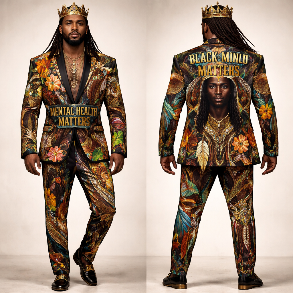 Mental health awareness, black king magic, West Indies, Native American, classy
Mental health awareness, black king magic, West Indies, Native American, classy, show front and back