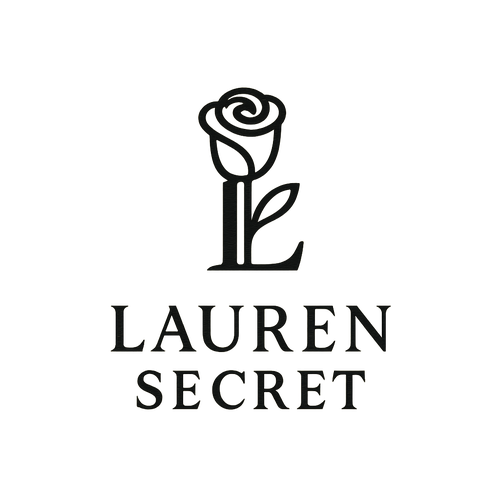 Small icon logo for Lauren Secret, designed for fashion garments. The letter “L” subtly integrates a minimalist rose shape — refined, abstract, not literal. One-color design, suitable for embroidery or silicone print. Style: sport-luxury, sensual, elegant