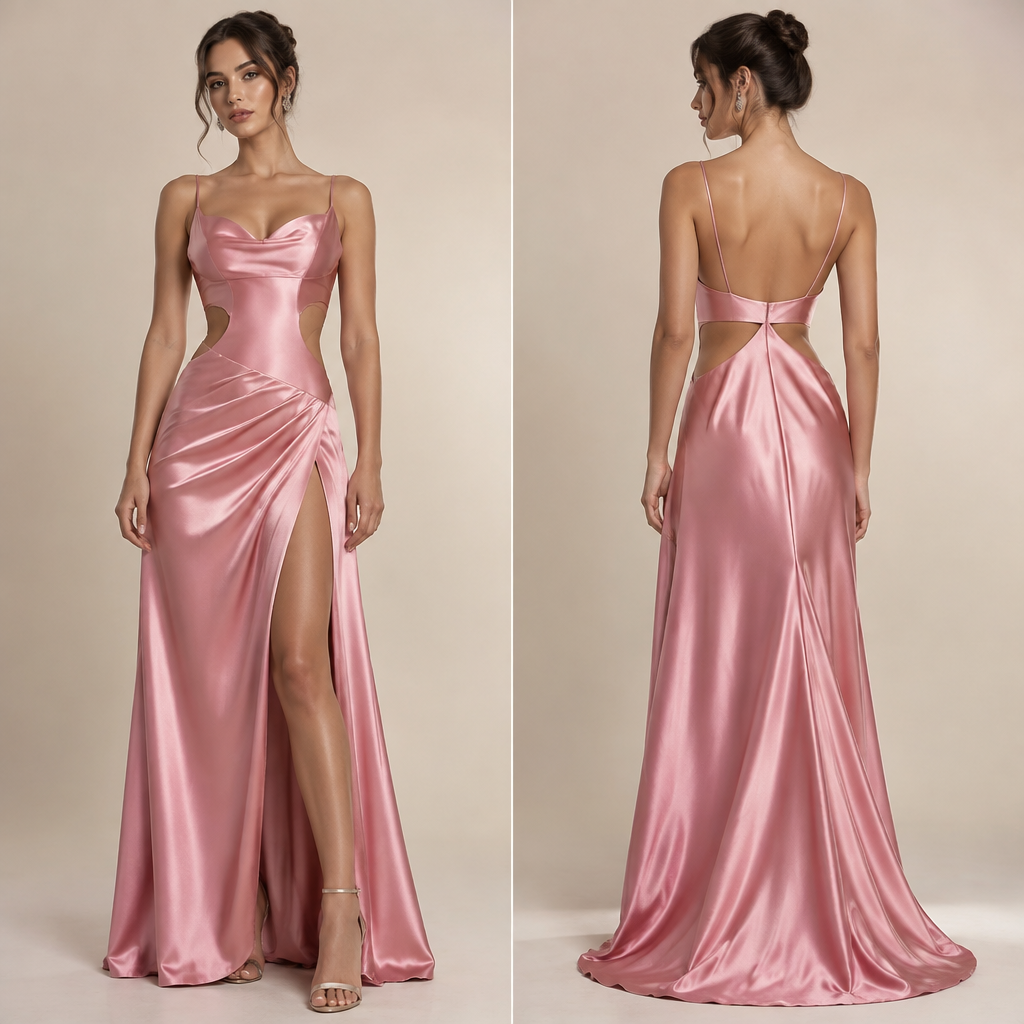 A Female Dress design, in Glamorous style. robe maxi
couleur rose
bretelle
enn satin
avec des découpes. MG fashion aesthetics. Present it as professional fashion catalogue photography: the garment is the subject, shown full-length with editorial styling, neutral posing and tasteful, non-suggestive framing.
photorealistic fashion design, A Female Dress design, in Glamorous style. robe maxi
couleur rose
bretelle
enn satin
avec des découpes. MG fashion aesthetics. Present it as professional fashion catalogue photography: the garment is the subject, shown full-length with editorial styling, neutral posing and tasteful, non-suggestive framing., glamorous style, just the design no text