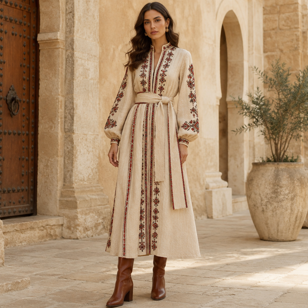 A Female Dress design, suitable for Fall. Tunisia fashion aesthetics. Current season is Autumn in Tunisia. Present it as professional fashion catalogue photography: the garment is the subject, shown full-length with editorial styling, neutral posing and tasteful, non-suggestive framing.
photorealistic fashion design, A Female Dress design, suitable for Fall. Tunisia fashion aesthetics. Current season is Autumn in Tunisia. Present it as professional fashion catalogue photography: the garment is the subject, shown full-length with editorial styling, neutral posing and tasteful, non-suggestive framing., just the design no text