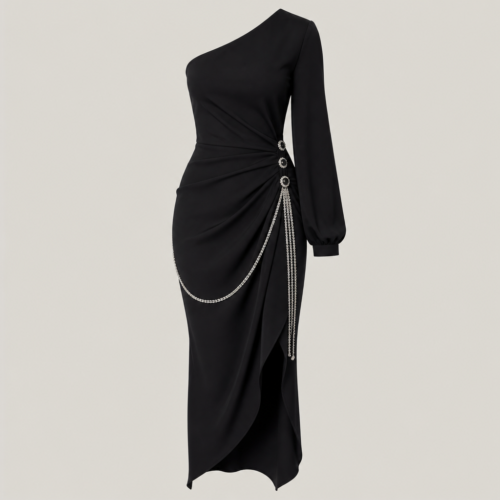 A Female Dress design, suitable for Summer. que el vestido se vea elegante, sofisticado, que tenga tres botones de algodón del lado izquierdo donde esta la manga de colores negro con cadenas finas de diamantes gindando de la cadera y de sostienen de la cintura. VE fashion aesthetics.
photorealistic fashion design, A Female Dress design, suitable for Summer. que el vestido se vea elegante, sofisticado, que tenga tres botones de algodón del lado izquierdo donde esta la manga de colores negro con cadenas finas de diamantes gindando de la cadera y de sostienen de la cintura. VE fashion aesthetics., just the design no text
