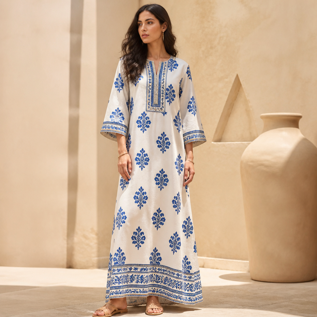 A Female Dress design, suitable for Summer. Consider Egyptian fashion — flowing silhouettes, vibrant colors, cotton and linen traditions, modest yet elegant. Current season is Summer in Egypt. Present it as professional fashion catalogue photography: the garment is the subject, shown full-length with editorial styling, neutral posing and tasteful, non-suggestive framing.
photorealistic fashion design, A Female Dress design, suitable for Summer. Consider Egyptian fashion — flowing silhouettes, vibrant colors, cotton and linen traditions, modest yet elegant. Current season is Summer in Egypt. Present it as professional fashion catalogue photography: the garment is the subject, shown full-length with editorial styling, neutral posing and tasteful, non-suggestive framing., just the design no text