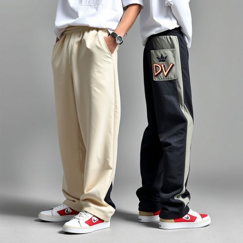 Manfinity EMRG Men Simple Solid Color Spliced Front Tie Casual Straight Leg Pants, Side Opening Design White Pants, Hip Hop Long Baggy Pants, For Husband, Boyfriend Gifts Retro Pants For Menmen's Track Pantsstreet Wear Pantsy2k Pants Meny2k Pants For Men. With DV on pocket
Transform classic streetwear with retro flair in the 'Manfinity EMRG' collection. Envision oversized, solid-color spliced baggy pants featuring a unique side opening design. Crafted from lightweight fabric, they sport a casual straight-leg cut. Accentuate with graffiti-style DV embroidery on the pocket, ensuring a statement piece perfect for hip hop lovers.
