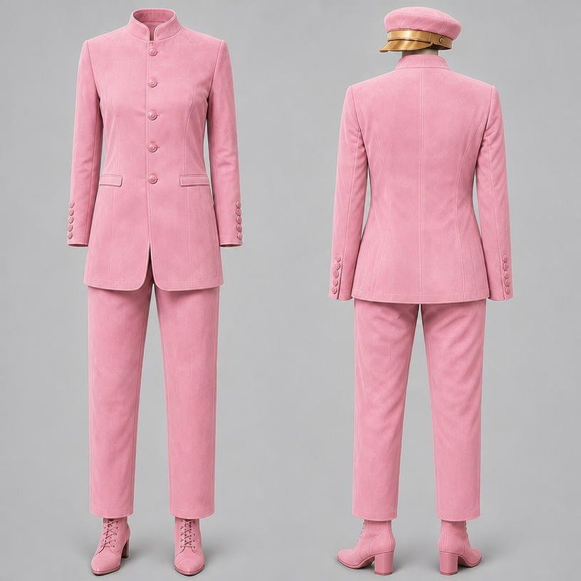 Change heel to pink and change the beak on the cap to gold
edit the attached fashion design with these instructions: Change heel to pink and change the beak on the cap to gold. keep it photorealistic, just the design no text