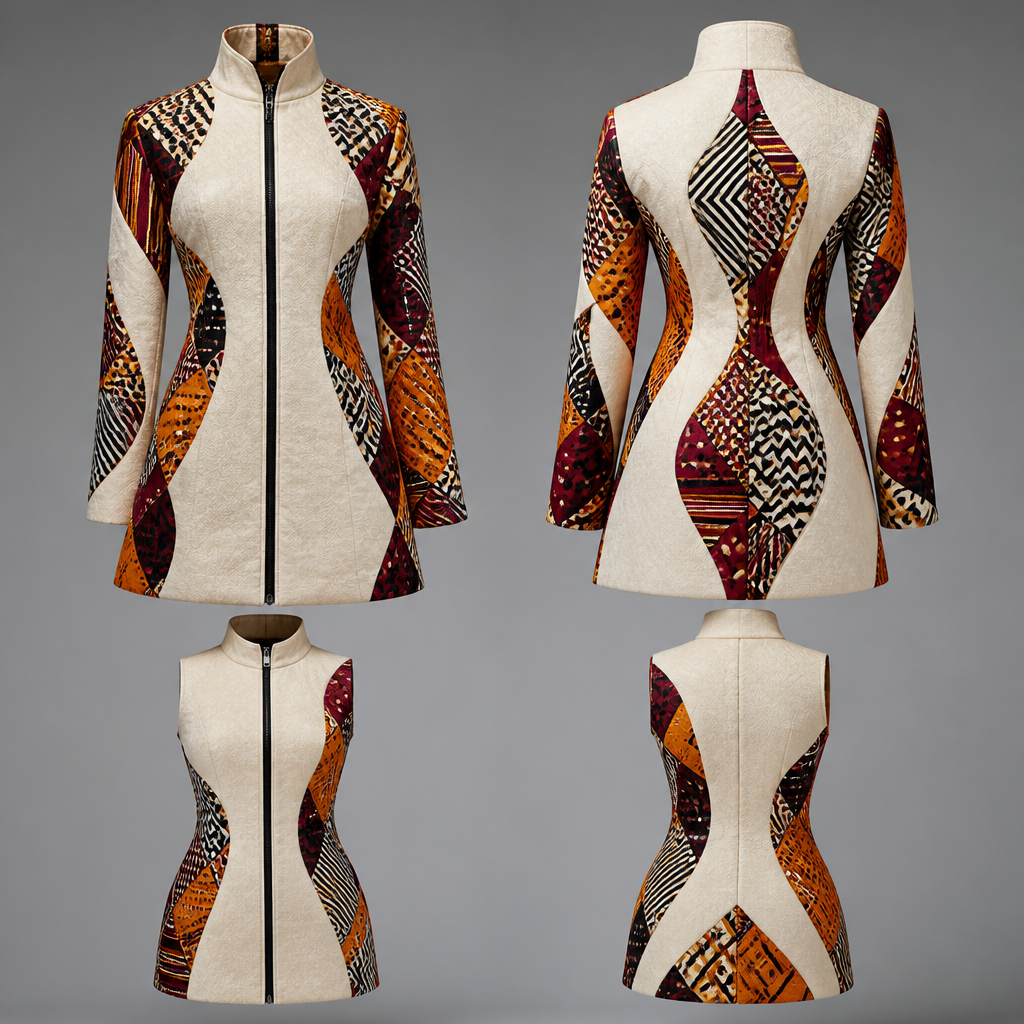 photorealistic fashion design, photorealistic fashion design, A Coat design. Ghana fashion aesthetics., just the design no text, show front and back. Refinement: add a short straight fitting dress with no hands , just the design no text. Refinement: zip infront
photorealistic fashion design, photorealistic fashion design, photorealistic fashion design, A Coat design. Ghana fashion aesthetics., just the design no text, show front and back. Refinement: add a short straight fitting dress with no hands , just the design no text. Refinement: zip infront , just the design no text