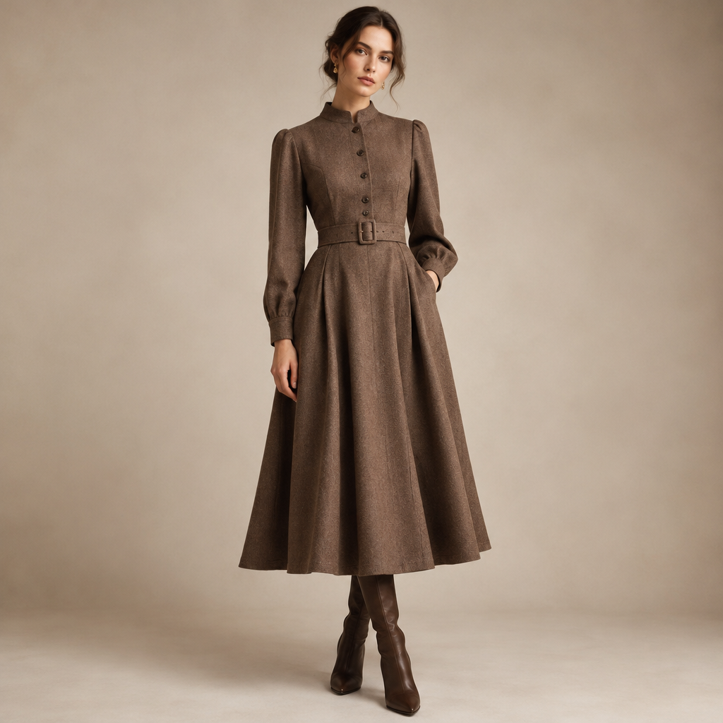 A Female Dress design, suitable for Fall, in Classic style. LB fashion aesthetics. Present it as professional fashion catalogue photography: the garment is the subject, shown full-length with editorial styling, neutral posing and tasteful, non-suggestive framing.
photorealistic fashion design, A Female Dress design, suitable for Fall, in Classic style. LB fashion aesthetics. Present it as professional fashion catalogue photography: the garment is the subject, shown full-length with editorial styling, neutral posing and tasteful, non-suggestive framing., classic style, just the design no text