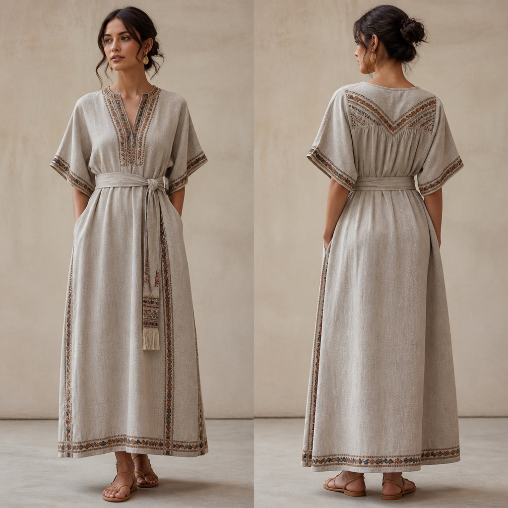A Female fashion design, made of Linen, suitable for Fall. Algeria fashion aesthetics. Current season is Summer in Algeria.
photorealistic fashion design, A Female fashion design, made of Linen, suitable for Fall. Algeria fashion aesthetics. Current season is Summer in Algeria., just the design no text, show front and back