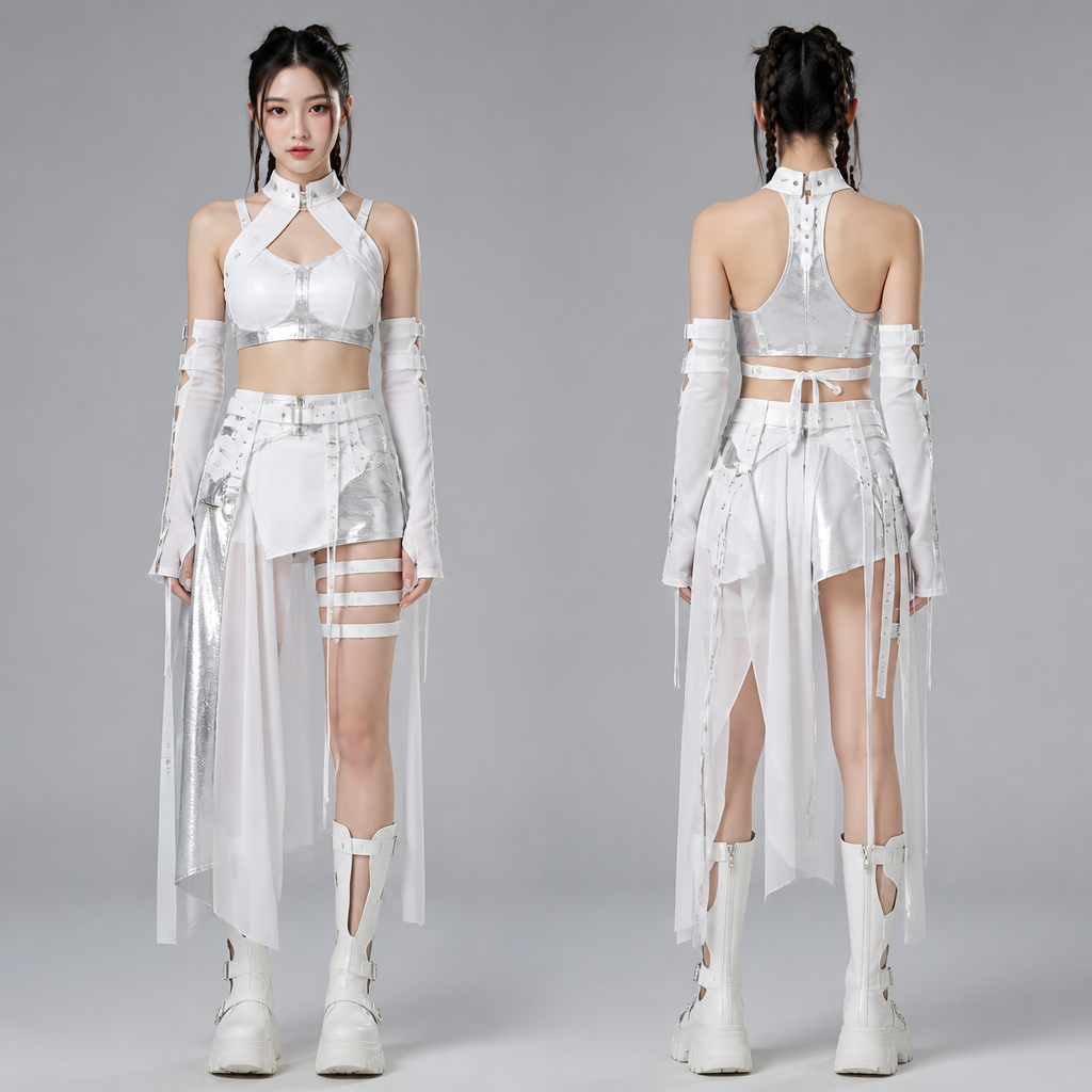 A Female Activewear design, for Festival, suitable for Summer, in Korean Fashion + Futuristic + Dance style. Argentina fashion aesthetics.
photorealistic fashion design, A Female Activewear design, for Festival, suitable for Summer, in Korean Fashion + Futuristic + Dance style. Argentina fashion aesthetics., korean_fashion style, just the design no text, show front and back