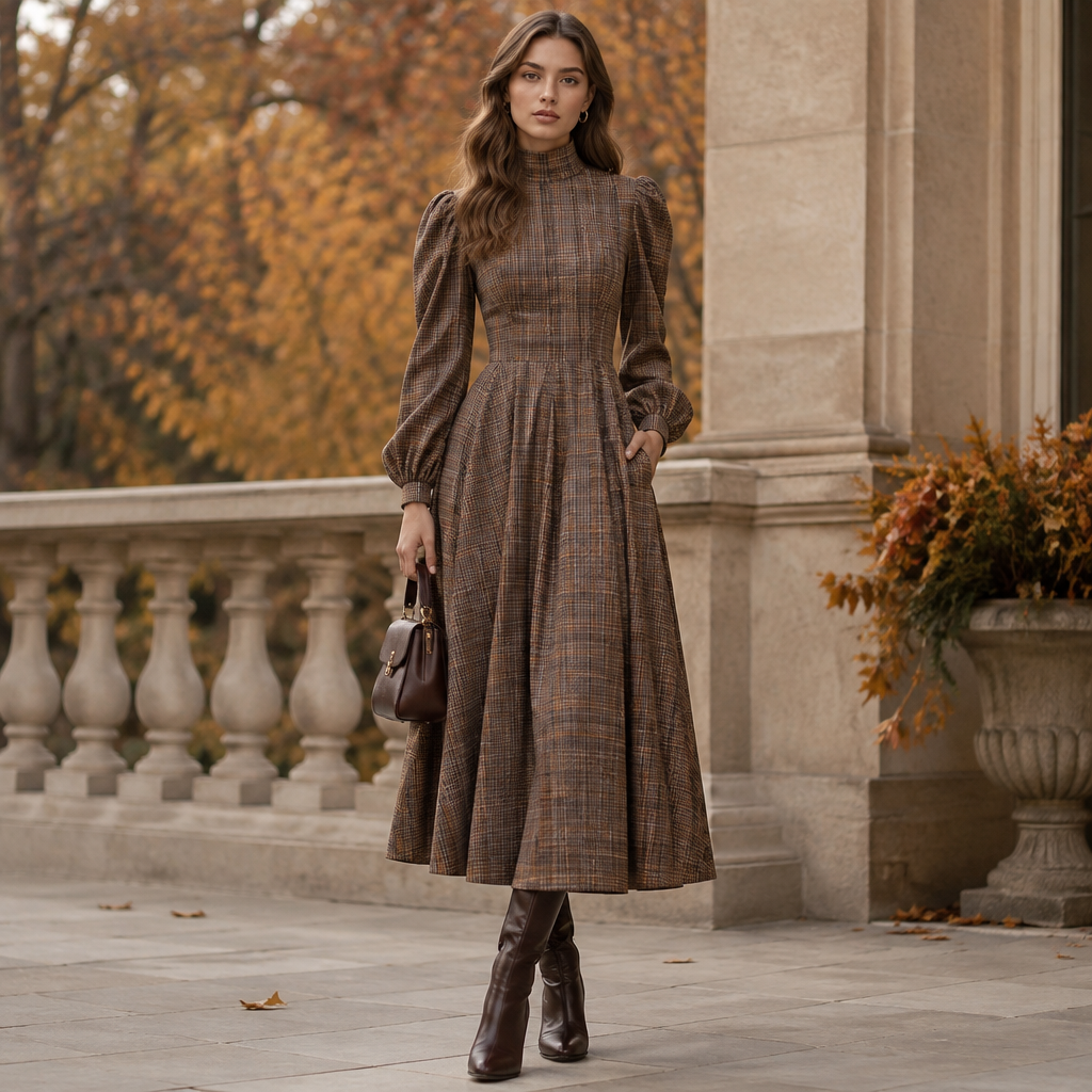 A Female Dress design, suitable for Fall. LB fashion aesthetics. Current season is Autumn in LB. Present it as professional fashion catalogue photography: the garment is the subject, shown full-length with editorial styling, neutral posing and tasteful, non-suggestive framing.
photorealistic fashion design, A Female Dress design, suitable for Fall. LB fashion aesthetics. Current season is Autumn in LB. Present it as professional fashion catalogue photography: the garment is the subject, shown full-length with editorial styling, neutral posing and tasteful, non-suggestive framing., just the design no text