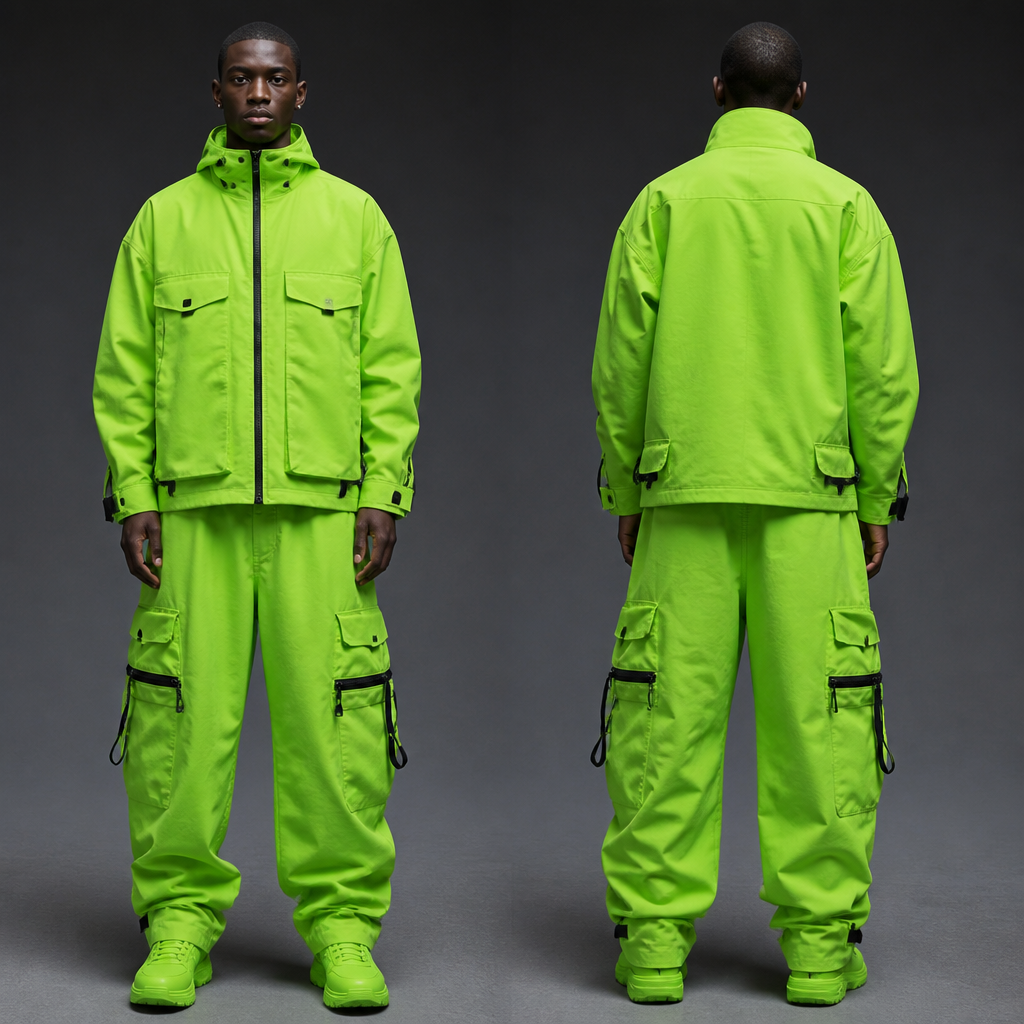 Men’s neon green suit
photorealistic fashion design, Men’s neon green suit, streetwear style, just the design no text, show front and back