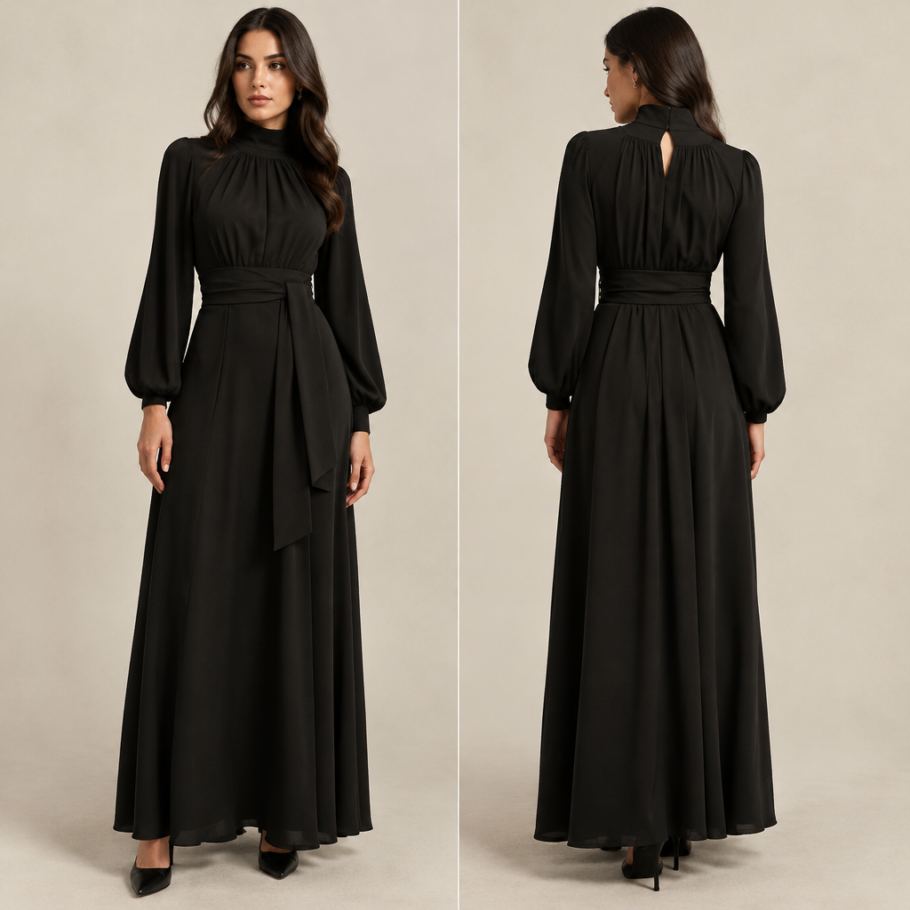 A Female Dress design, suitable for Fall. فستان اسود انيق. IQ fashion aesthetics. Present it as professional fashion catalogue photography: the garment is the subject, shown full-length with editorial styling, neutral posing and tasteful, non-suggestive framing.
photorealistic fashion design, A Female Dress design, suitable for Fall. فستان اسود انيق. IQ fashion aesthetics. Present it as professional fashion catalogue photography: the garment is the subject, shown full-length with editorial styling, neutral posing and tasteful, non-suggestive framing., just the design no text