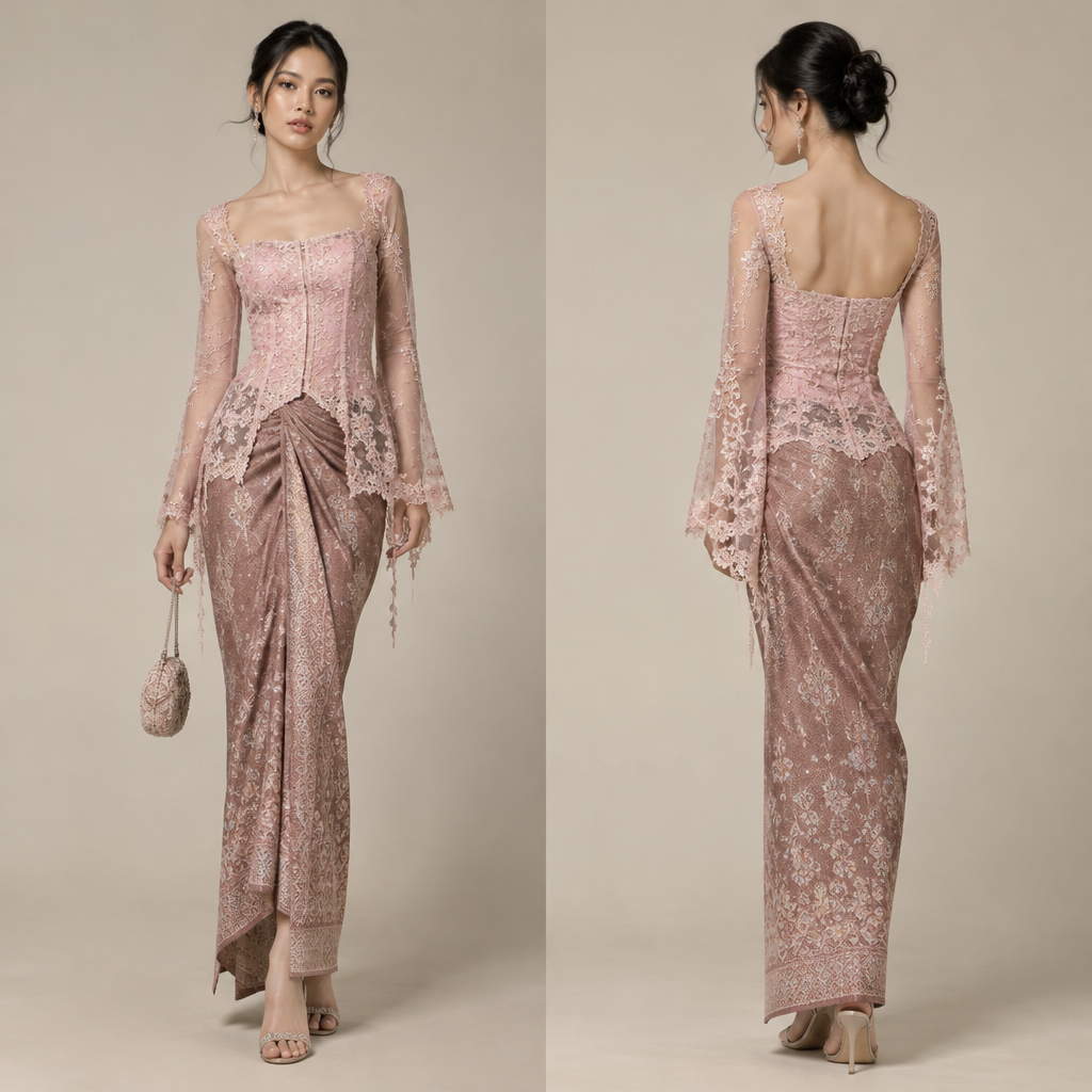 A Kebaya design, in Y2K style. Indonesia fashion aesthetics. Present it as professional fashion catalogue photography: the garment is the subject, shown full-length with editorial styling, neutral posing and tasteful, non-suggestive framing.
photorealistic fashion design, A Kebaya design, in Y2K style. Indonesia fashion aesthetics. Present it as professional fashion catalogue photography: the garment is the subject, shown full-length with editorial styling, neutral posing and tasteful, non-suggestive framing., y2k style, just the design no text