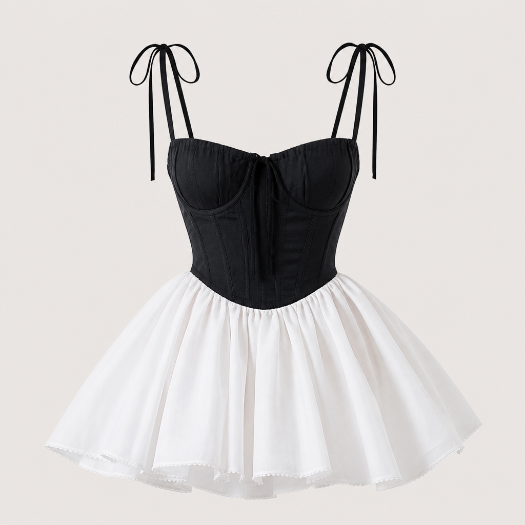 A Dress design, suitable for Summer. robe courte avec un corsé noire. France fashion aesthetics.
photorealistic fashion design, A Dress design, suitable for Summer. robe courte avec un corsé noire. France fashion aesthetics., just the design no text