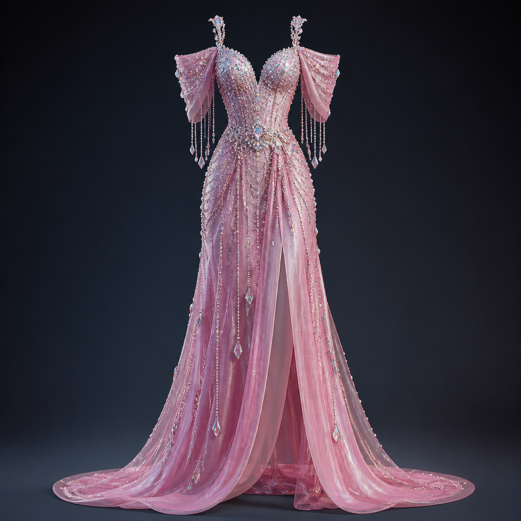 Pink with toons of crystals
photorealistic fashion design, Pink with toons of crystals , glamorous style, just the design no text