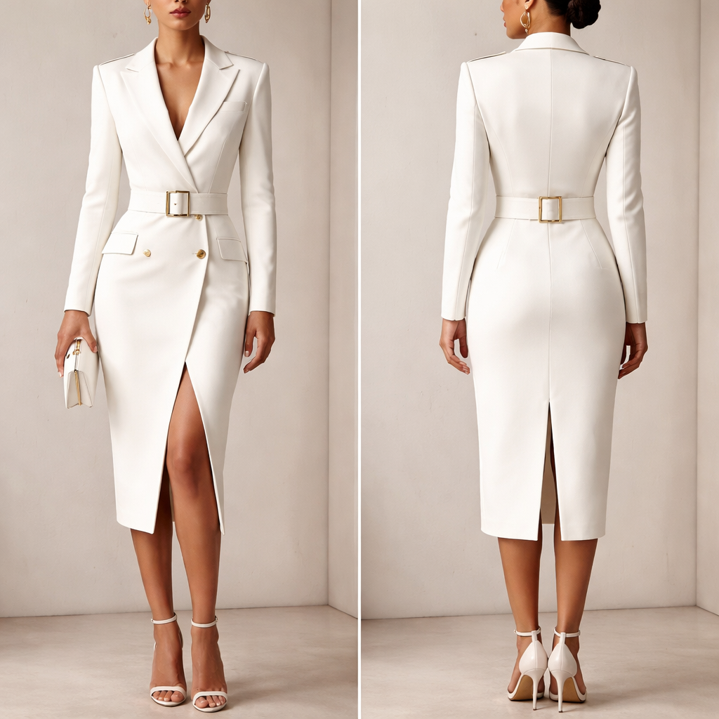 White coperate gown
White coperate gown
, show front and back