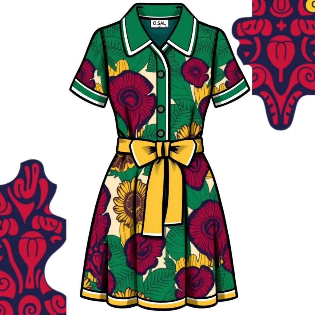 Preppy African print dress
Design a chic preppy dress featuring vibrant African prints, seamlessly blending tradition and modernity. Incorporate tailored elements like a crisp collared neckline, a fitted bodice, and an A-line skirt that gently flares. Accentuate with contrast piping and a playful bow at the waist, perfect for a polished, youthful daytime look.