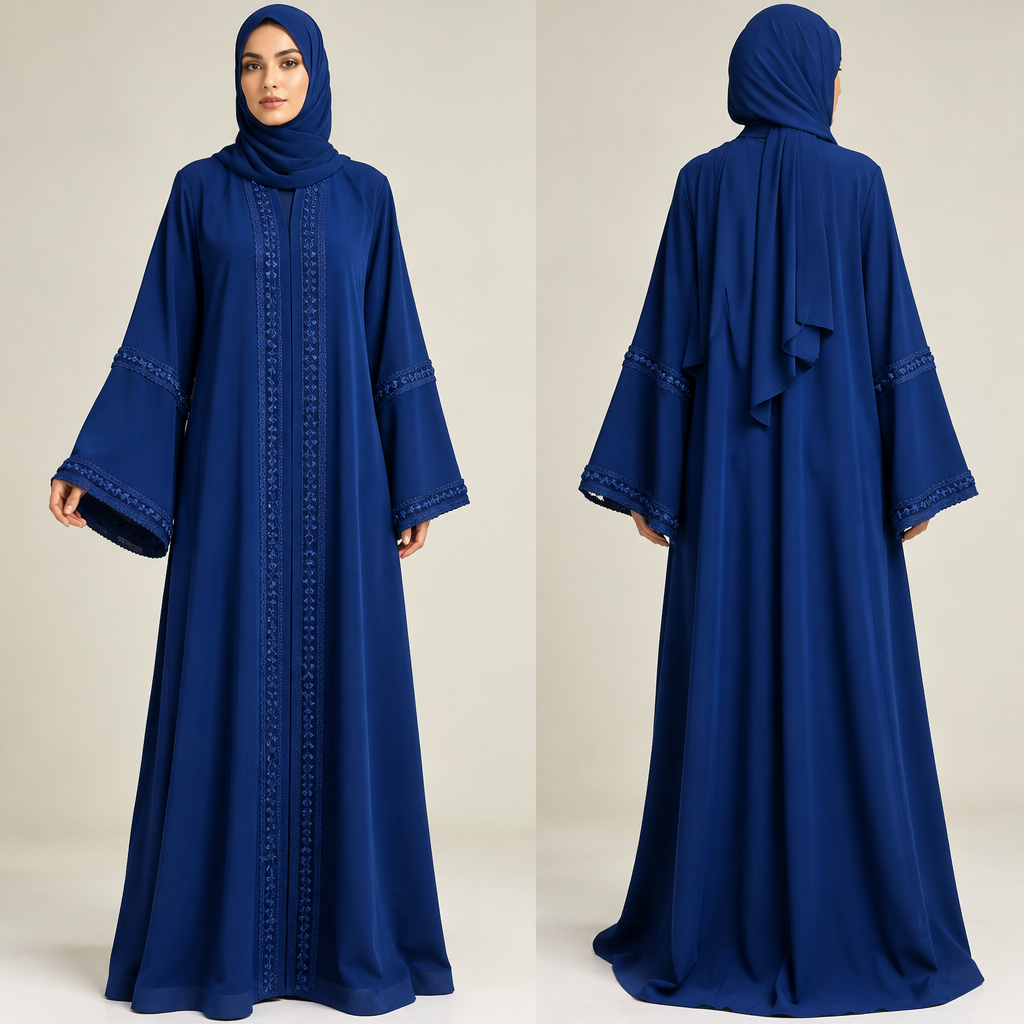 I want a duchess royal blue abaya with blue treemies at the front I want a wide sleeve with treemies at the center of the sleeve and the edge as well
photorealistic fashion design, I want a duchess royal blue abaya with blue treemies at the front I want a wide sleeve with treemies at the center of the sleeve and the edge as well
, just the design no text, show front and back