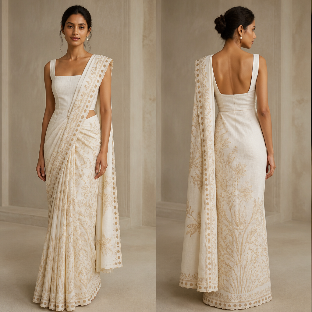 A Female Dress design, made of Linen, for Wedding, suitable for Summer. Consider Sri Lankan fashion — kandyan saree draping, batik prints; tropical-friendly fabrics.
photorealistic fashion design, A Female Dress design, made of Linen, for Wedding, suitable for Summer. Consider Sri Lankan fashion — kandyan saree draping, batik prints; tropical-friendly fabrics., just the design no text, show front and back
