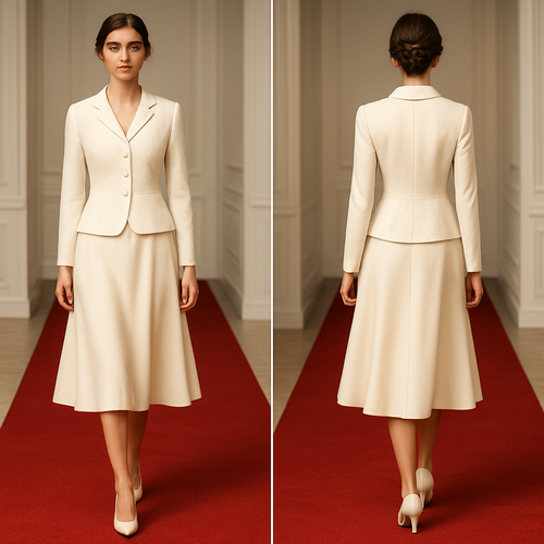 اريد صورة بنت تمشي  في ممر وسجادة حمرا  واضاءة لونها ابيض 