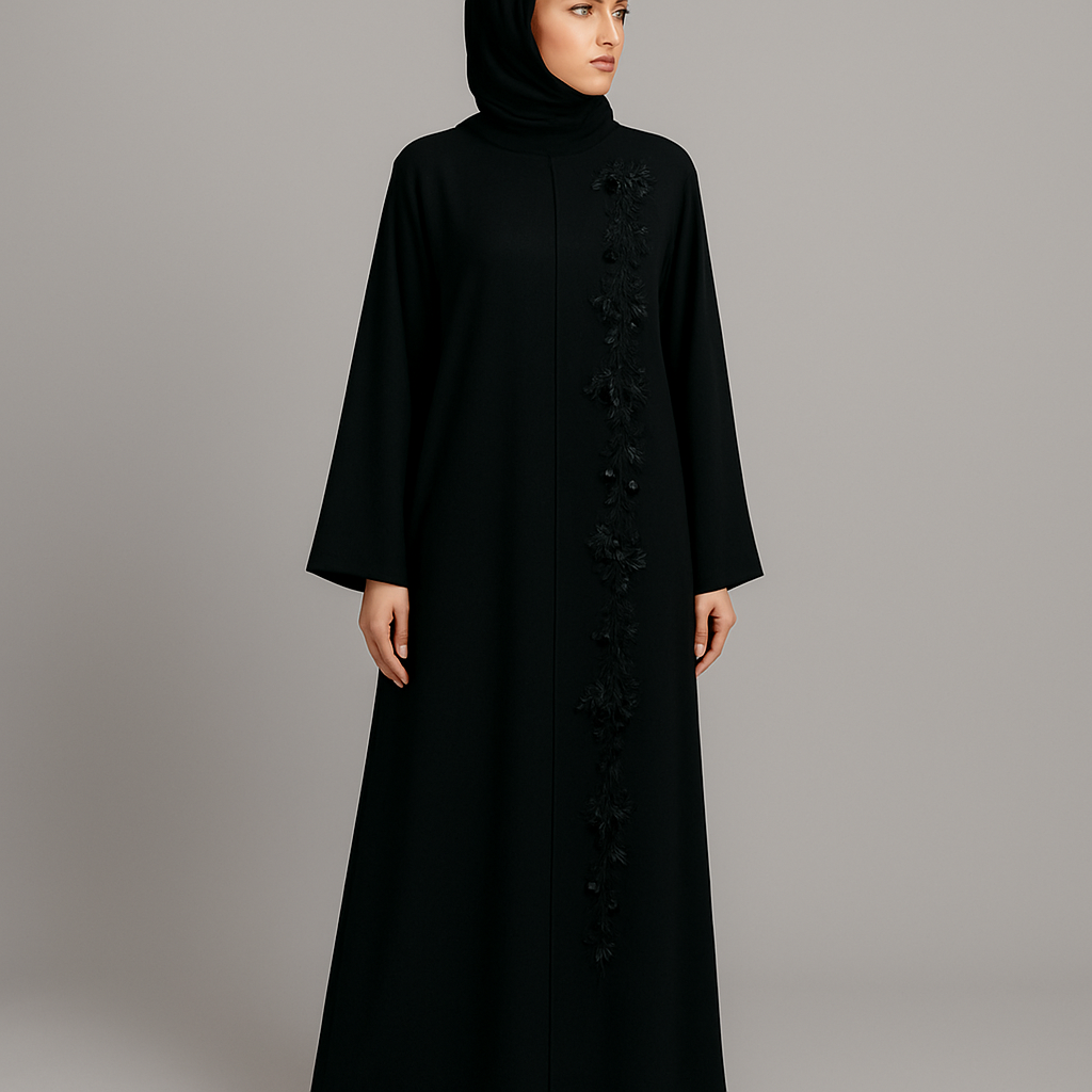 The Classic Floral Side-Line Abaya
Tone: Jet Black
Design:
A straight line of delicate 3D flowers + stones running down one side only.
Why it will sell:
Very slimming, minimal, elegant — perfect for everyday + occasions.
The Classic Floral Side-Line Abaya
Tone: Jet Black
Design:
A straight line of delicate 3D flowers + stones running down one side only.
Why it will sell:
Very slimming, minimal, elegant — perfect for everyday + occasions.