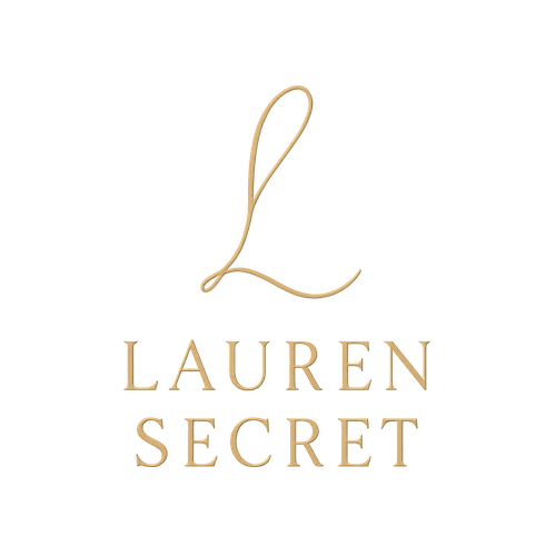 Minimal abstract logo featuring the letter “L” for Lauren Secret. The L should be drawn with a single elegant flowing line, inspired by a rose stem or a woman’s silhouette. Subtle, refined, modern, feminine. Use nude or gold tones on a clean background. No literal flower, just a suggestion of it through the linework. Aesthetic: luxury minimalism, sensual energy, fashion elegance.
