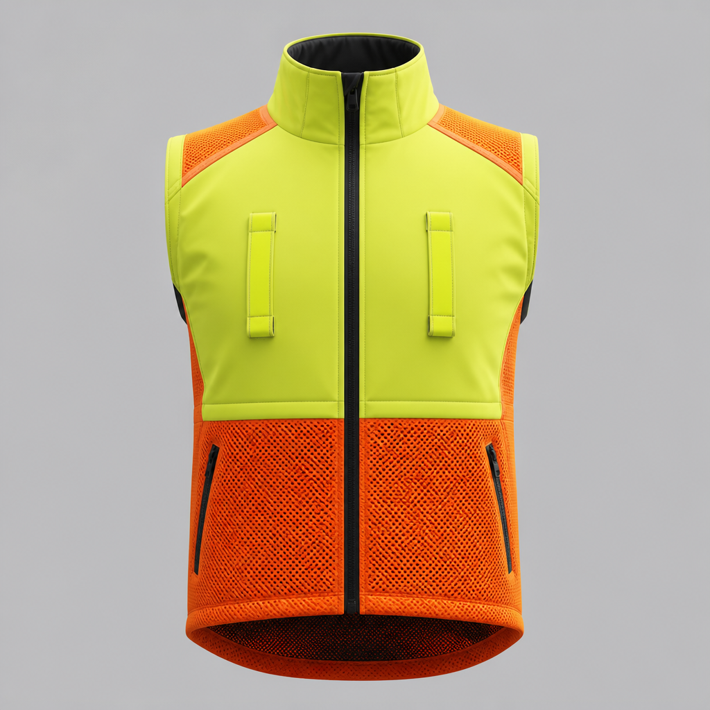 photorealistic fashion design, A Top design, in Uniform style. verkeersregelaar vest met fluor geel en fluor oranje gaasstof schouders fluor geel softshell borst fluor gele portolussen. Netherlands fashion aesthetics., uniform style, just the design no text. Refinement: geen mouwen
photorealistic fashion design, photorealistic fashion design, A Top design, in Uniform style. verkeersregelaar vest met fluor geel en fluor oranje gaasstof schouders fluor geel softshell borst fluor gele portolussen. Netherlands fashion aesthetics., uniform style, just the design no text. Refinement: geen mouwen, just the design no text