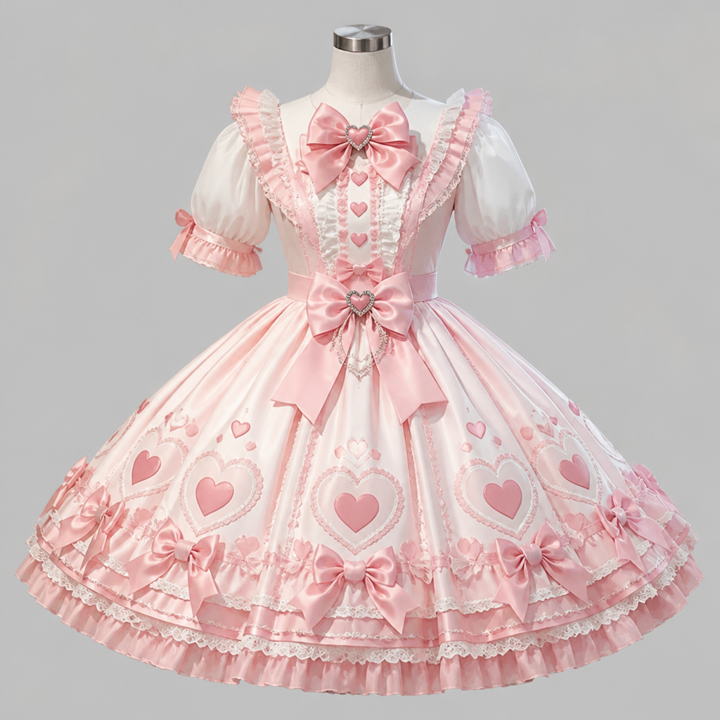 A Female Dress design, suitable for Summer, in Harajuku + Elegant + Princesscore style. a cute elegant kawaii Lolita harajuku princess dress with lots of hearts on it.. Design with modest coverage.
photorealistic fashion design, A Female Dress design, suitable for Summer, in Harajuku + Elegant + Princesscore style. a cute elegant kawaii Lolita harajuku princess dress with lots of hearts on it.. Design with modest coverage., harajuku style, just the design no text