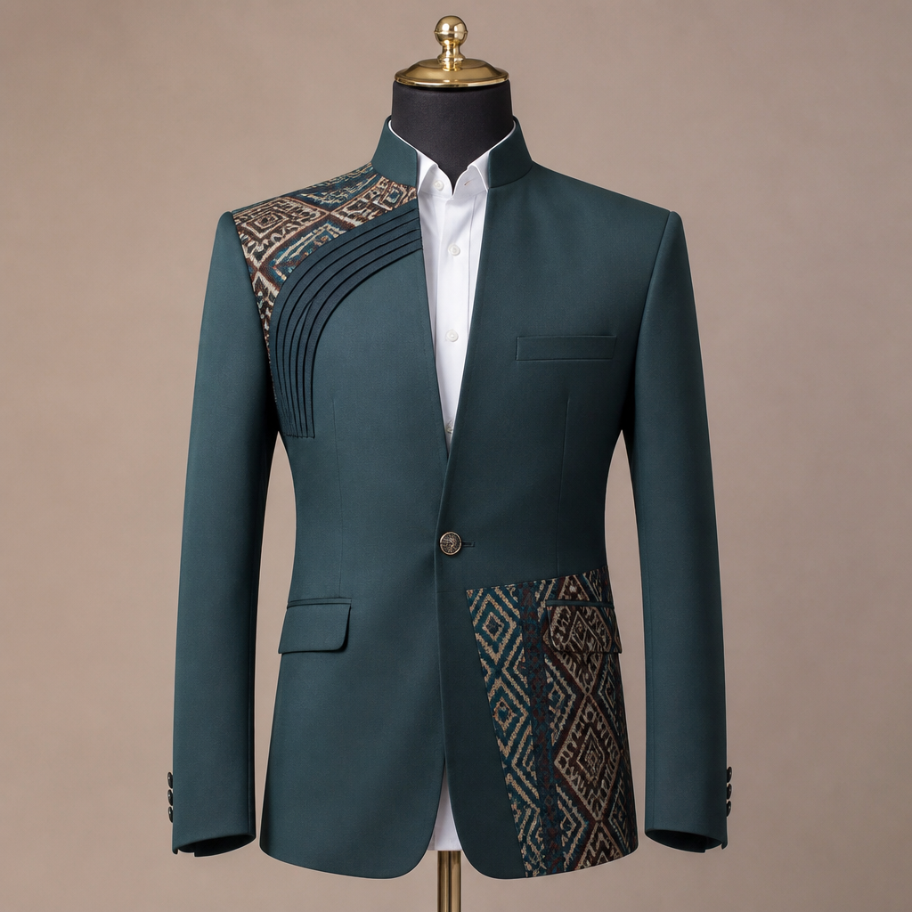A Male Jacket design. well fitted men's suit with unique design that can be worn with a plain shirt inside. Nigeria fashion aesthetics.
photorealistic fashion design, A Male Jacket design. well fitted men's suit with unique design that can be worn with a plain shirt inside. Nigeria fashion aesthetics., just the design no text