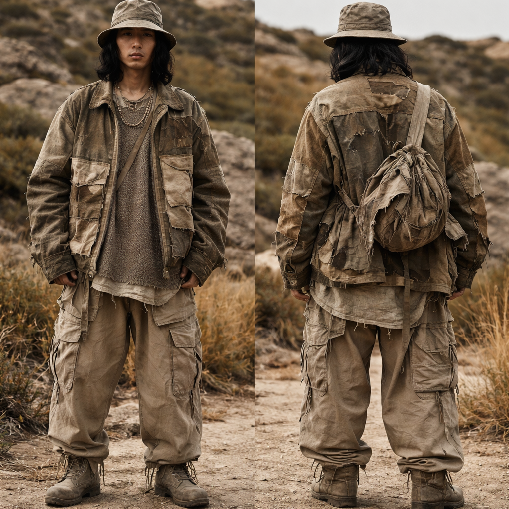 Unearthed
Outdoors-driven, earthy looks are recontextualised within a more design-led aesthetic, with a wabi-sabi quality being key.
Design strategies
Weathered, rustic aesthetics apply a connection with the elements, offering a direction for outdoors and utility themes
Uneven layering, irregular textures, proportion play and #RawEdges underpin this story, with non-conforming, size-inclusive silhouettes key for genderless ranges
Soil, rocks and minerals influence colour, prints and texture. Extend this Earth-first approach to fabric choices prioritising GOTS-certified and GRS/RCS recycled cotton, natural fibre blends and FSC-certified Tencel lyocell
This story is also very much about resilience and resourcefulness, so experiment with #DeadstockDesign, creative mending and repairing
Ones to watch: Song for the Mute’s (Australia) The Desert Rose collection evokes the beauty and resilience found in harsh environments, embodying perseverance and growth. Pearled Ivory’s (US) deadstock leather jackets evoke natural landscapes. Kartik Research (India) uses Kantha stitch, hand block-printing, natural dyes and weaving in contemporary cuts for its ‘Indian Future Vintage’ styles
Relevant for: utility, outdoorwear, denim, outerwear, knitwear
songforthemute_1732862032_35...Song for the Mute
Unearthed
Outdoors-driven, earthy looks are recontextualised within a more design-led aesthetic, with a wabi-sabi quality being key.
Design strategies
Weathered, rustic aesthetics apply a connection with the elements, offering a direction for outdoors and utility themes
Uneven layering, irregular textures, proportion play and #RawEdges underpin this story, with non-conforming, size-inclusive silhouettes key for genderless ranges
Soil, rocks and minerals influence colour, prints and texture. Extend this Earth-first approach to fabric choices prioritising GOTS-certified and GRS/RCS recycled cotton, natural fibre blends and FSC-certified Tencel lyocell
This story is also very much about resilience and resourcefulness, so experiment with #DeadstockDesign, creative mending and repairing
Ones to watch: Song for the Mute’s (Australia) The Desert Rose collection evokes the beauty and resilience found in harsh environments, embodying perseverance and growth. Pearled Ivory’s (US) deadstock leather jackets evoke natural landscapes. Kartik Research (India) uses Kantha stitch, hand block-printing, natural dyes and weaving in contemporary cuts for its ‘Indian Future Vintage’ styles
Relevant for: utility, outdoorwear, denim, outerwear, knitwear
songforthemute_1732862032_35...Song for the Mute
, preppy style, show front and back