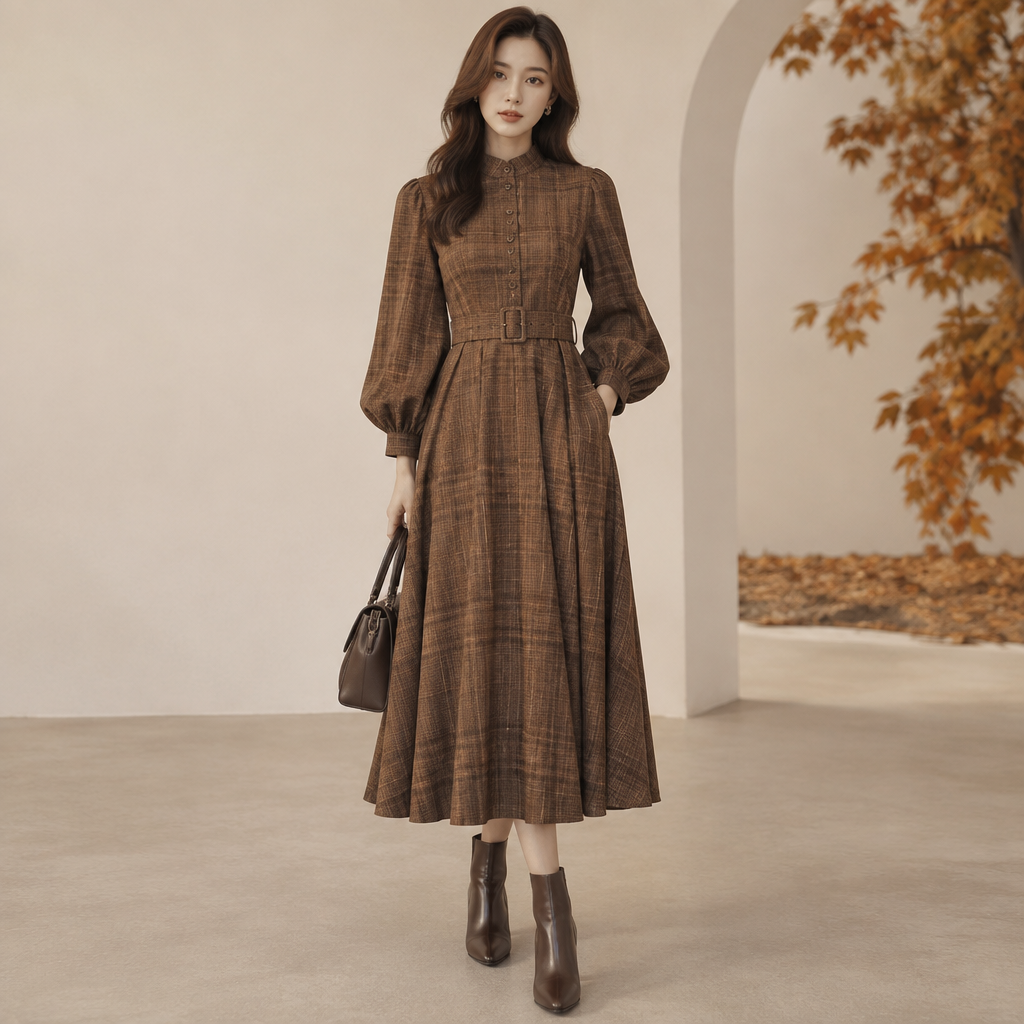 A Female Dress design, suitable for Fall. SY fashion aesthetics. Current season is Autumn in SY. Present it as professional fashion catalogue photography: the garment is the subject, shown full-length with editorial styling, neutral posing and tasteful, non-suggestive framing.
photorealistic fashion design, A Female Dress design, suitable for Fall. SY fashion aesthetics. Current season is Autumn in SY. Present it as professional fashion catalogue photography: the garment is the subject, shown full-length with editorial styling, neutral posing and tasteful, non-suggestive framing., just the design no text
