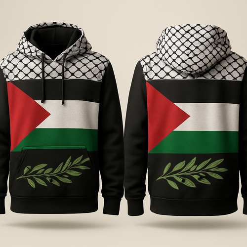 Palestinian hoodie with the flag and olive street with a kuffieya. Can you adjust flag 