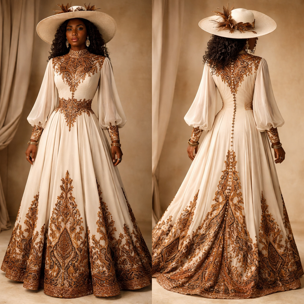 Modest, elegant, indigenous, black melanin magic
Modest, elegant, indigenous, black melanin magic, vintage style, show front and back