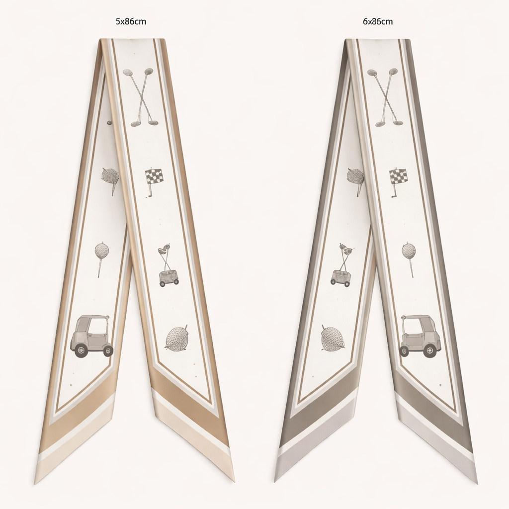 Create a silk scarf 5x86cm that is timeless for Golf lovers for women but not as intricate more simple.
now use
White / Ivory
Stone / Sand / Taupe
Light Gray / Charcoal
And make it clear details
Create a silk scarf 5x86cm that is timeless for Golf lovers for women but not as intricate more simple.
now use
White / Ivory
Stone / Sand / Taupe
Light Gray / Charcoal
And make it clear details, classic style, show front and back