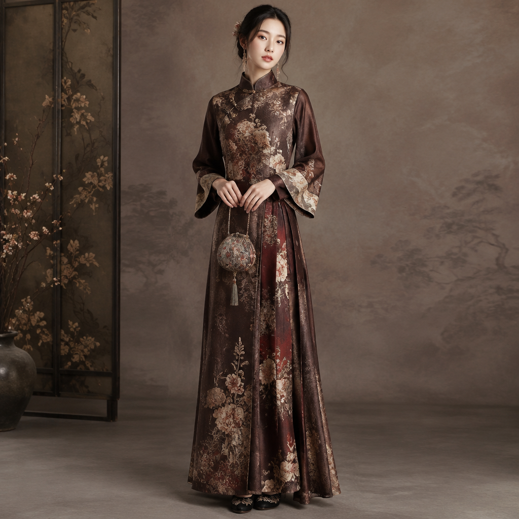 A Female Dress design, suitable for Fall, in Vintage style. China fashion aesthetics. Present it as professional fashion catalogue photography: the garment is the subject, shown full-length with editorial styling, neutral posing and tasteful, non-suggestive framing.
photorealistic fashion design, A Female Dress design, suitable for Fall, in Vintage style. China fashion aesthetics. Present it as professional fashion catalogue photography: the garment is the subject, shown full-length with editorial styling, neutral posing and tasteful, non-suggestive framing., vintage style, just the design no text