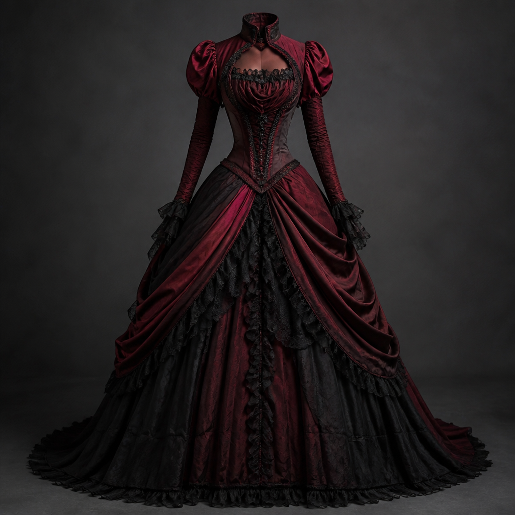 Dress red and dark
photorealistic fashion design, Dress red and dark
, vintage style, just the design no text