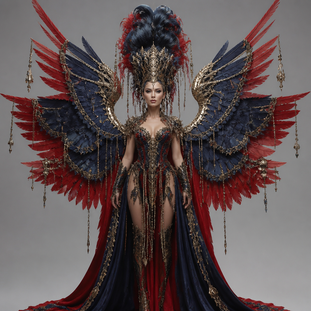 i would like top courses with big very big blue and red wings also I want the corset to have black blue and red also cold in it and long terms I want the charms to be in the wings too also I want the wigs of very big. Greece fashion aesthetics.
photorealistic fashion design, i would like top courses with big very big blue and red wings also I want the corset to have black blue and red also cold in it and long terms I want the charms to be in the wings too also I want the wigs of very big. Greece fashion aesthetics., just the design no text