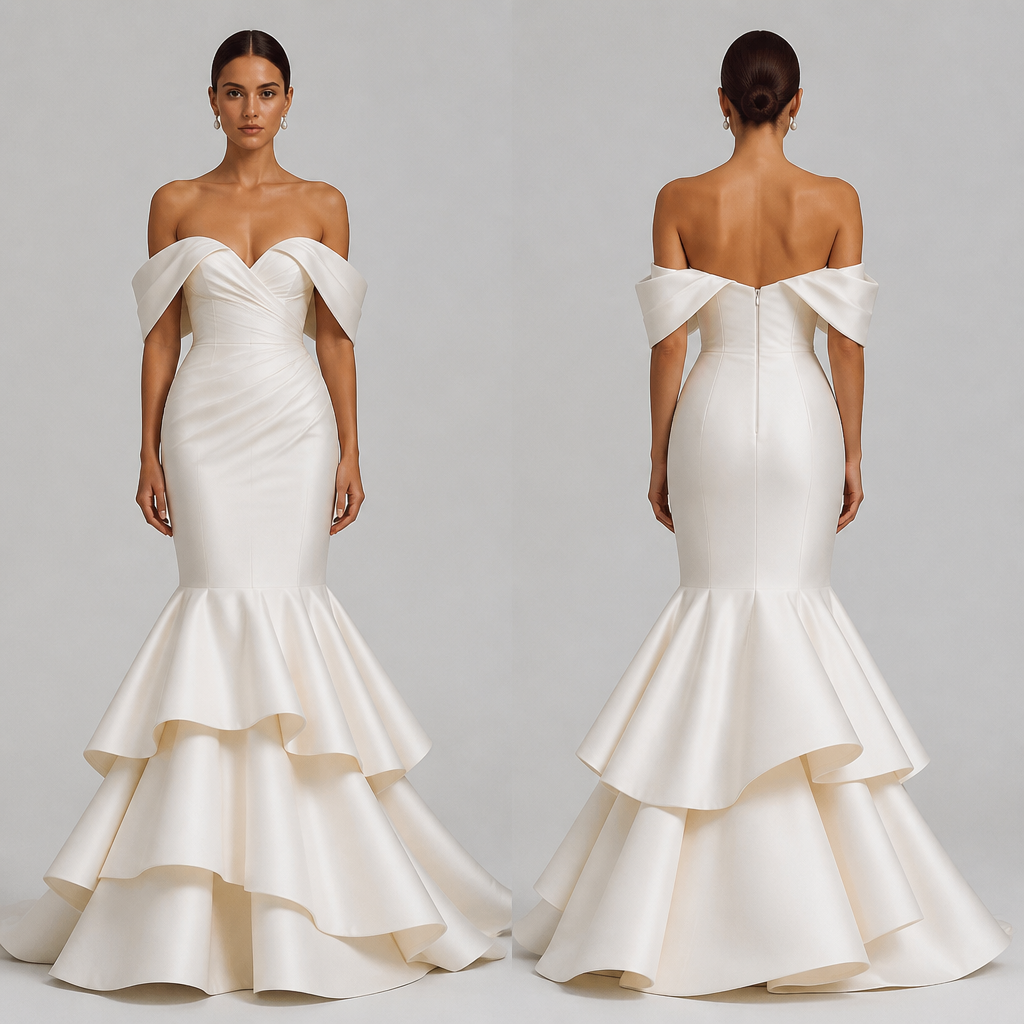 vestido tipo sirena con vuelo bajo de 3 capas. Spain fashion aesthetics.
photorealistic fashion design, vestido tipo sirena con vuelo bajo de 3 capas. Spain fashion aesthetics., just the design no text