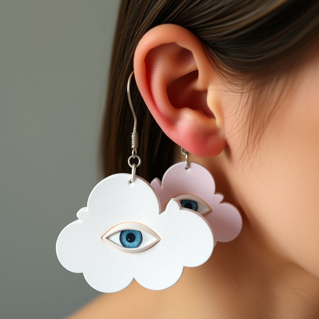 Papier-mâché minimal earrings inspired by eye and clouds
Create a pair of avant-garde, minimal earrings that combine the whimsicality of clouds and the intrigue of the human eye. Crafted from lightweight papier-mâché, each earring features a smooth, ethereal cloud shape with a delicate eye motif embedded within. Finish with a soft pastel color palette for a dreamy, wearable art statement.